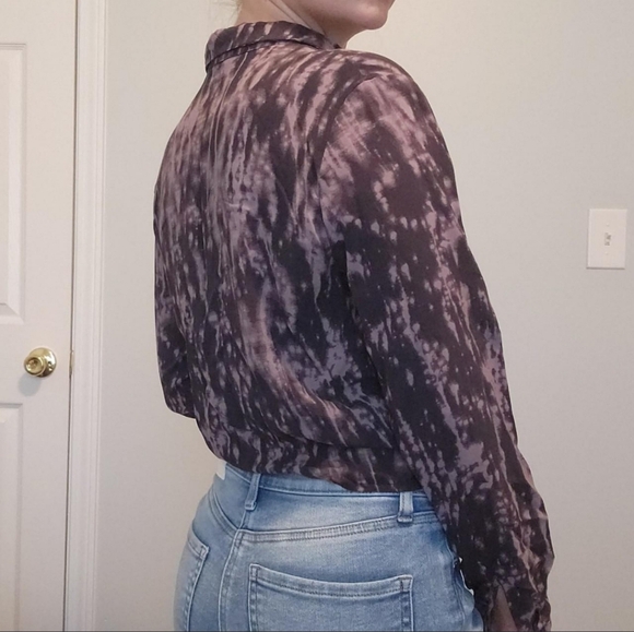 Cute Purple and Black Tie Dye Blouse - Picture 3 of 4